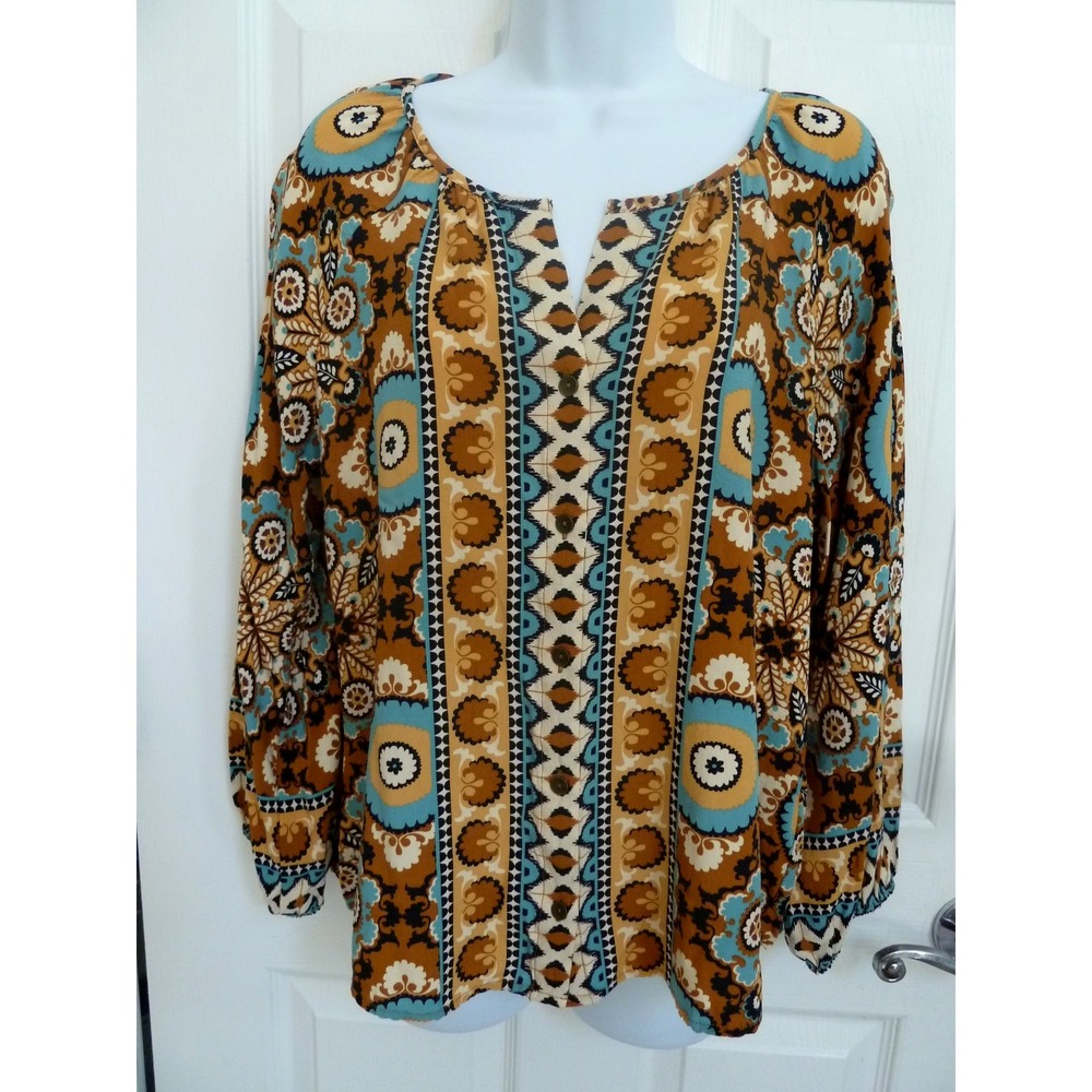 LIVERPOOL Sz Small Retro Blouse Puff Sleeves Boho Button-Up Penny Lane
